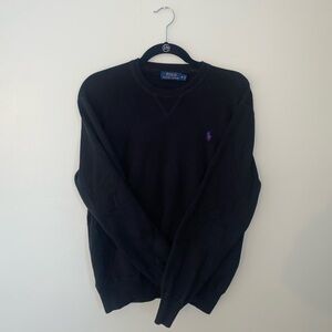 Polo by Ralph Lauren Men's Black Crewneck Sweater with purple logo